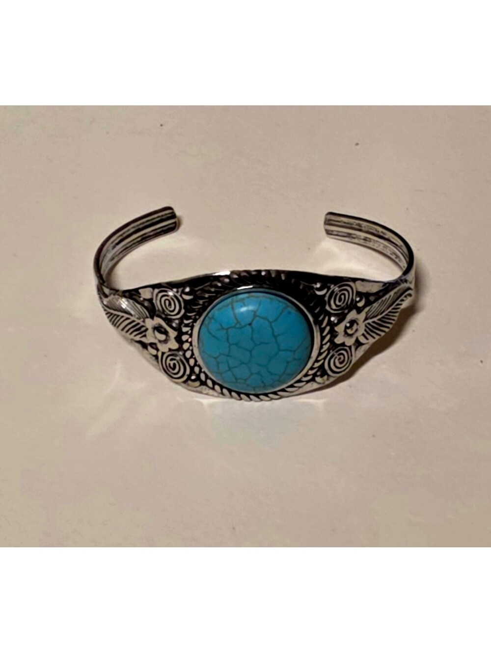Silver Tone Turquoise Stone Cuff Bracelet